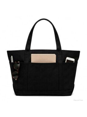 Large Canvas Tote Bag with Zipper Multi Pockets Travel Work